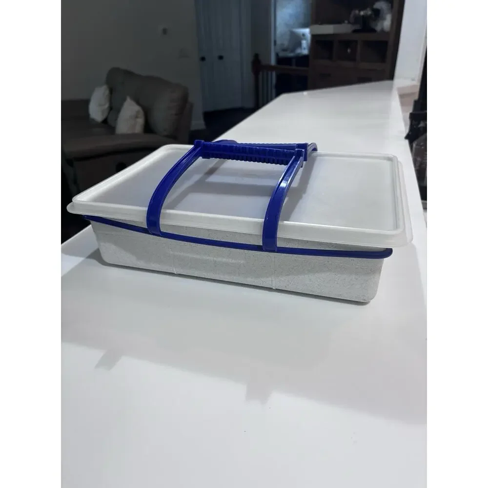 Vintage Tupperware Tuppercraft Sewing Craft Tackle Box Organizer Gray Blue
